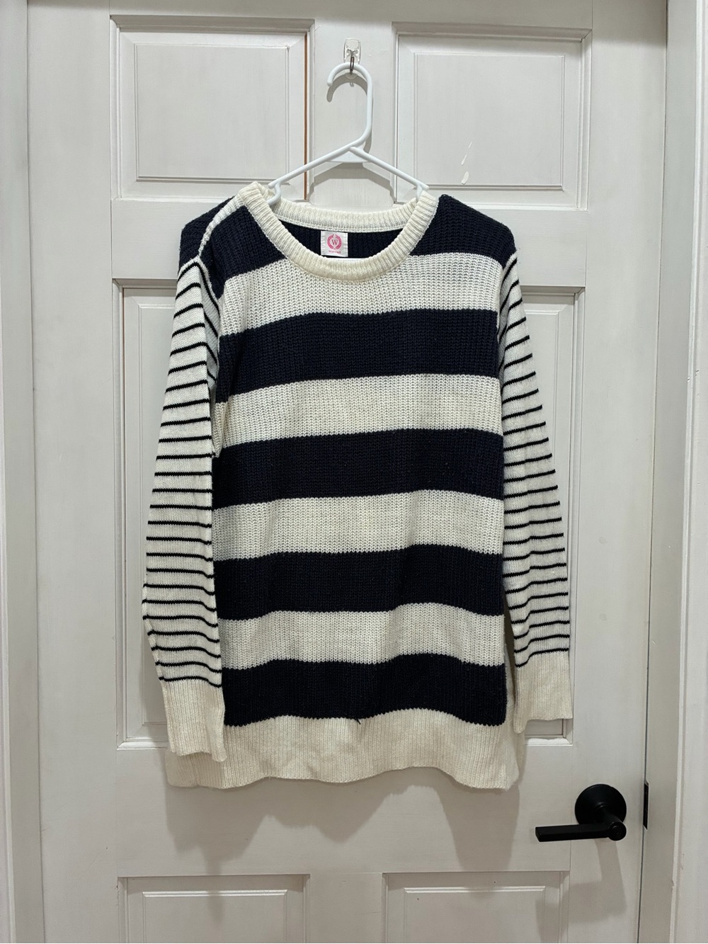 Striped Crewneck Sweater - navy and white